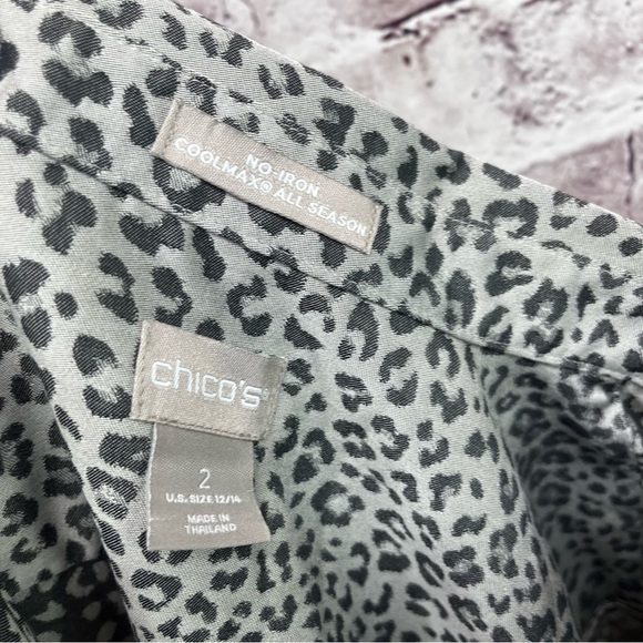 Chico’s 2 Cool Max Gray Leopard Print Button Long Sleeve Shirt 12/14 - Picture 8 of 9